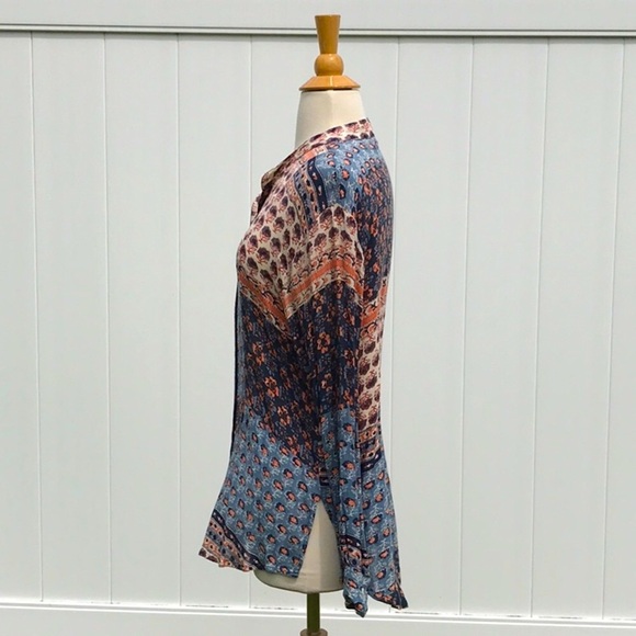 Free People Caravan Patchwork Printed Button Front Rayon Blouse Size Medium - Picture 4 of 15